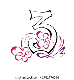 stylized number three with flowers and vignettes. graphic design