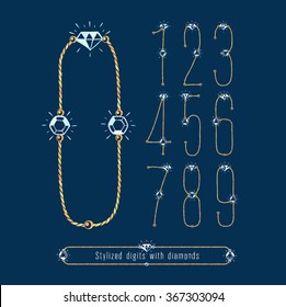 Stylized numbers of gold and diamonds. Set. eps8. Zero 0 One 1 Two 2 Three 3 Four 4 Five 5 Six 6 Seven 7 eight 8 nine 9.