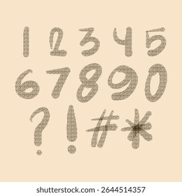 Stylized numeric and symbol characters with vertical line texture effect