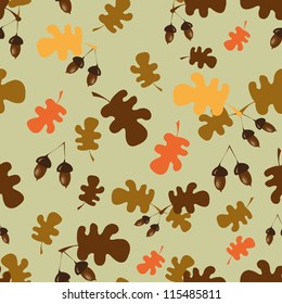 Stylized oak foliage and acorns  seamless pattern. Perfect for autumn design