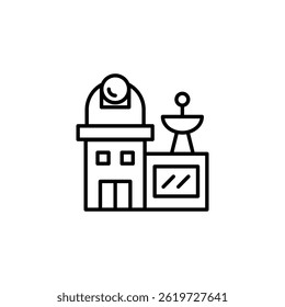 Stylized Observatory Icon with Telescope Dome and Satellite Antenna System