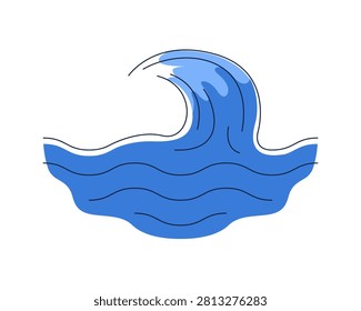 Stylized ocean wave 2D cartoon object. Flowing blue water with curved lines. Sea movement. Marine energy. Aquatic tide splash isolated element flat vector clip art on white. Spot illustration