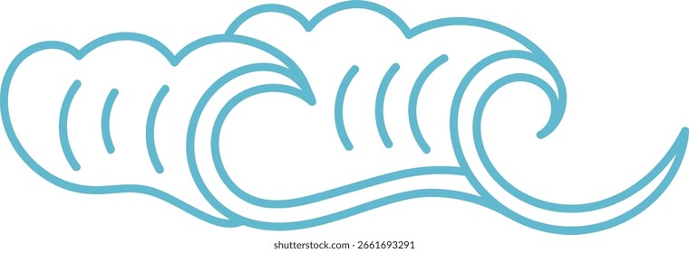 Una onda oceánica estilizada con líneas curvas y Formas que fluyen. El diseño ondulado presenta contornos suaves y movimiento dinámico. Ilustración vectorial de dibujos animados.