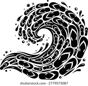 Stylized ocean wave formed by flip-flop sandals, unique summer beach graphic