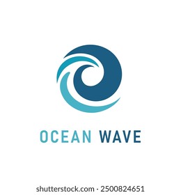 Stylized ocean wave in a perfect circle, ideal for sea-related logos. Capturing the essence of the ocean with vibrant blue hues, it evokes power and tranquility