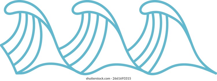 Estilizadas olas oceánicas en un estilo de arte de línea continua. Las líneas curvas forman un patrón de mar rítmico. Ilustración vectorial de dibujos animados.