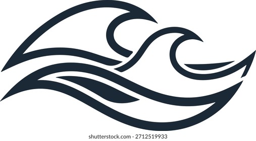 Stylized ocean waves flowing graphic design element icon for water concepts
