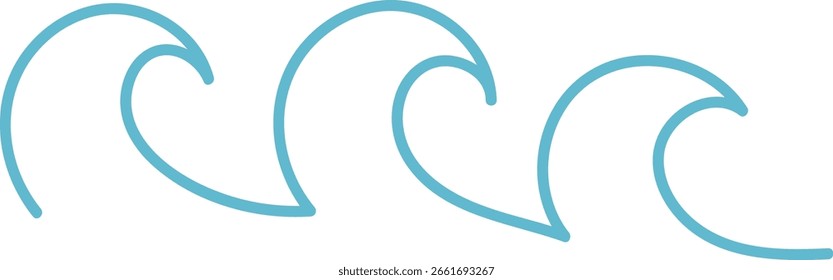 Olas oceánicas estilizadas con curvas suaves en un estilo de arte de línea limpia. Las formas de agua que fluyen crean un patrón rítmico y dinámico. Ilustración vectorial de dibujos animados.