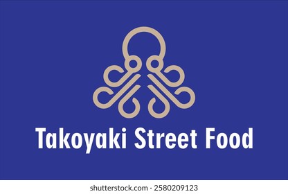 Stylized Octopus Design for Takoyaki Street Food Branding on Blue Background