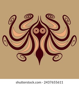 Stylized octopus with spiral tentacles. Ancient Greek animal design. Ethnic Cretan Minoan vase painting style.