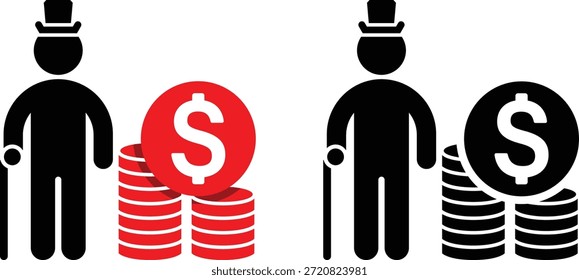 Stylized Old Wealth Figures and Financial Power Concept in Minimal Design