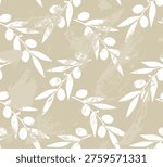 Stylized olive branches seamless pattern. Vector illustration background.