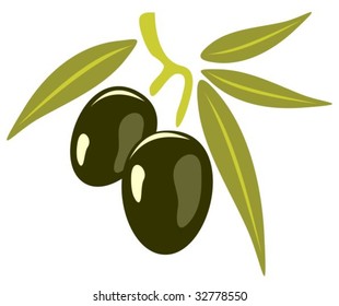 Stylized olives isolated on a white background. Design element for oil bottle label.