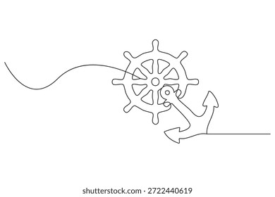 Stilisierte einzeilige Zeichnung eines nautischen Ankers mit dekorativem Dralldetail für maritimes Branding und Marine-Logos