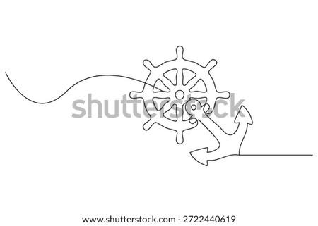 Stylized One Line Drawing of a Nautical Anchor with Decorative Swirl Detail for Maritime Branding and Marine Logos