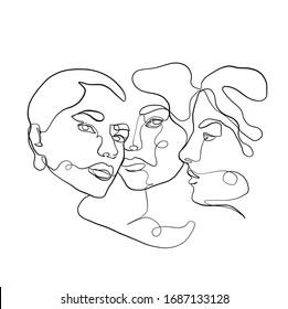 Stylized one line portrait woman. Minimalistic face icon. Continuous beauty head drawing. Abstract trendy girl. 