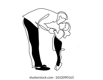Um gráfico estilizado de uma linha retratando um beijo sincero entre dois indivíduos. Esta ilustração versátil pode ser usada para temas relacionados com amor, conexão humana ou expressão artística moderna