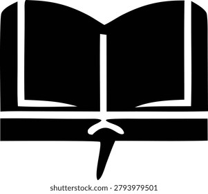 Stylized open book icon featuring classic bookmark ribbon. Ideal vector illustration for academic websites, digital libraries, educational software, and literary reference platforms.