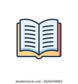 Stylized open book illustration with blank pages. Clean lines and vibrant colors in a flat design style. Suitable for educational or creative projects.