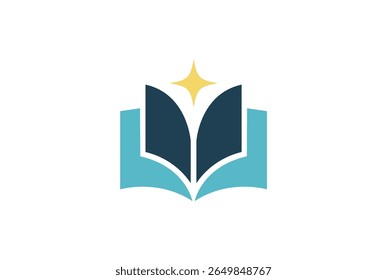 A stylized open book with a shining star above it, symbolizing knowledge, learning, and success. This modern logo is isolated on a clean white background.