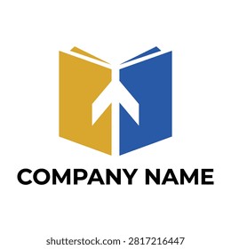 A stylized open book with a white bookmark on a blue and yellow background representing education and learning