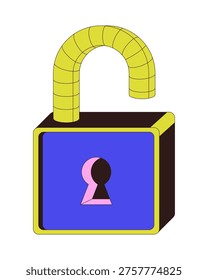 Stylized open padlock 2D cartoon object. Security access granted. Unlocking mechanism. Lock symbol. Encryption protection isolated element flat vector clip art on white. Spot illustration