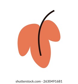 Stylized orange autumn falling leaf, simple illustration of natural foliage
