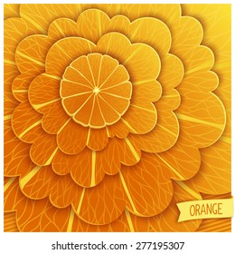 Stylized orange background with a layered structure closeup of. Vector square template
