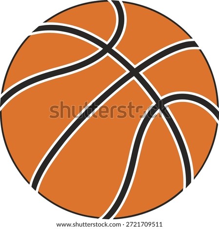 Stylized Orange Basketball with Black Lines and White Accents on White Background Keywords basketball, stylized, icon, sport, game, ball, round