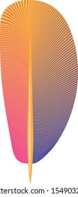 Stylized orange bird feather. 2D vector illustration without background.