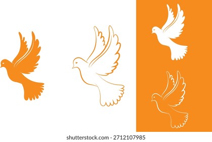 Stylized Orange Doves in Flight Collection