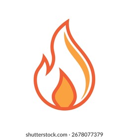 Stylized orange flame icon with white outline on white background