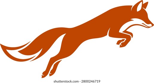 Stylized orange fox leaping gracefully against a clean white background, showcasing agility