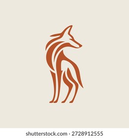 A stylized orange fox logo with abstract lines on beige background