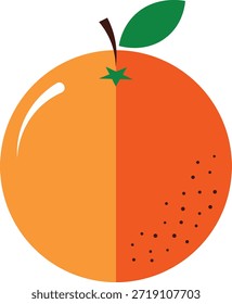 Stilisierte orangefarbene Frucht mit grünem Blatt und Stamm auf sauberem, weißem Hintergrund
