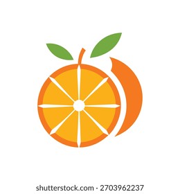 Logotipo estilizado de fruta de laranja, ícone de fatia e casca de citrinos, símbolo de vetor de suco fresco