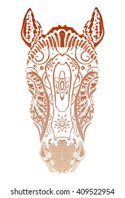 Stylized orange gradient horse portrait on white background. 