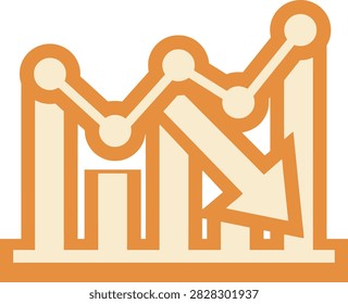 A stylized orange graph icon featuring a downward trend arrow and bars on a white background, conveying a sense of decline or negative growth in finance or business