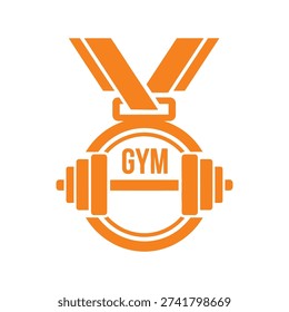 Stylized orange gym logo featuring medal