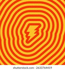 Stylized orange lightning bolt on vibrant yellow ripple background. Vector illustration representing energy, speed, or power.