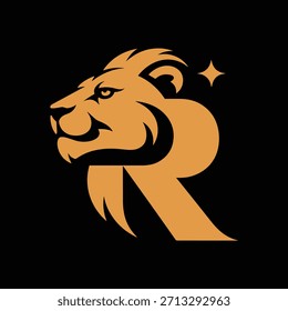 Logotipo de cabeza de león naranja estilizado con letra r