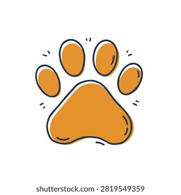 A stylized orange paw print illustration with dark outlines and subtle sketch marks on a white background.