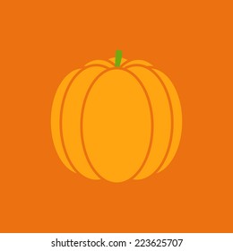 Stylized orange pumpkin on bright orange background. Logo template. Decoration element. Vector illustration