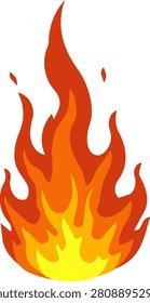 Stylized orange, red, and yellow flames rise boldly against a white background abstract fire illustration. Vector illustration