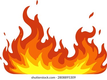 Stylized orange, red, and yellow flames rise along the bottom edge of a white background. Vector illustration
