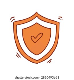 A stylized orange shield illustration featuring a central checkmark indicating security protection and success.