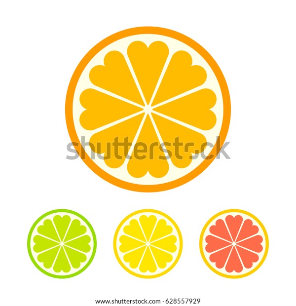 ハート型の断面を持つ オレンジ色のスライスアイコンをスタイル化 レモン ライム グレープフルーツのカラー 単純な平らなベクター画像イラスト のベクター画像素材 ロイヤリティフリー