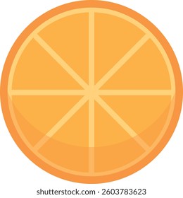 Stylized orange slice illustration with eight equal segments separated by radiating lines, showcasing vibrant orange tones and simple design, representing freshness and citrus fruit.