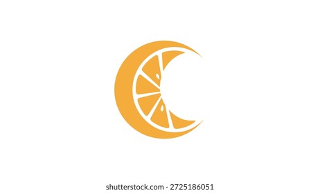 Eine stilisierte orangefarbene Scheibe in Form eines Halbmonds, die Frische und Natur symbolisiert.