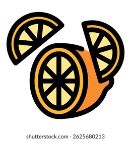 Stylized orange slices with bold black outlines on a white background